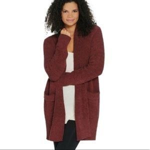 Barefoot Dreams CozyChic Cali Cardigan- Garnet/ Rosewood Maroon Red-Medium